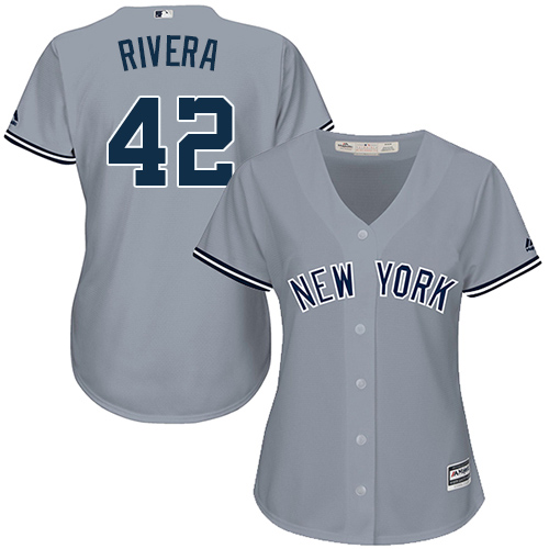Yankees #42 Mariano Rivera Grey Road Women's Stitched MLB Jersey - Click Image to Close